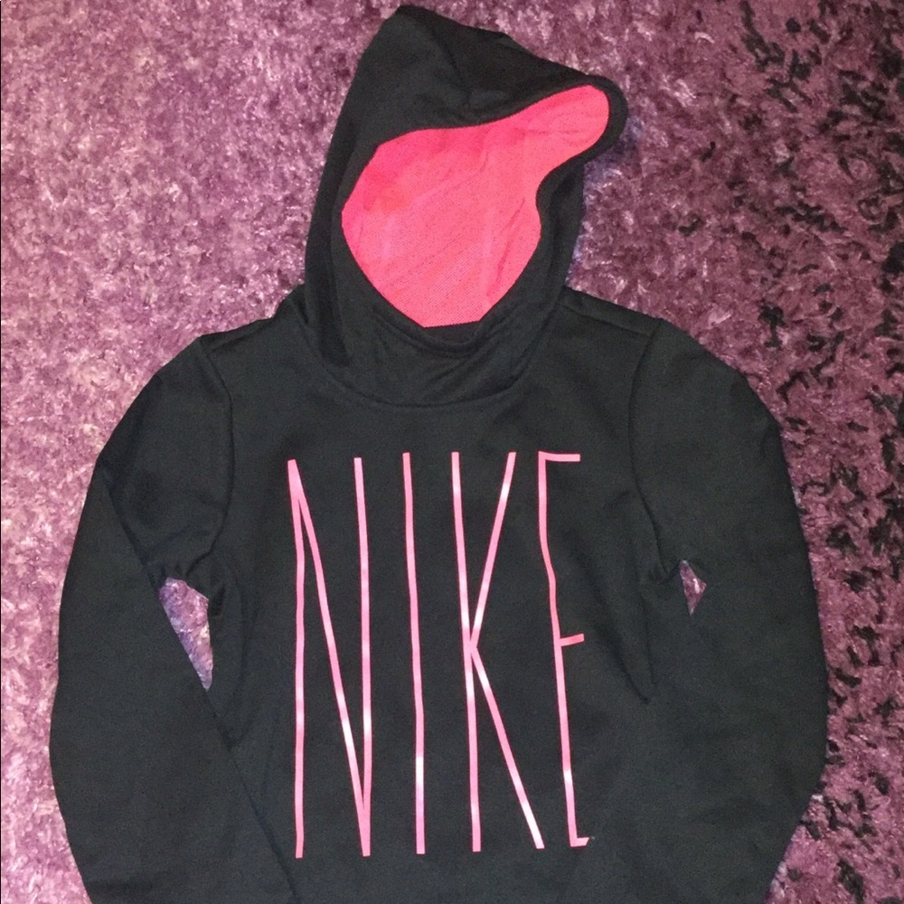 Nike pink and black hoodie.